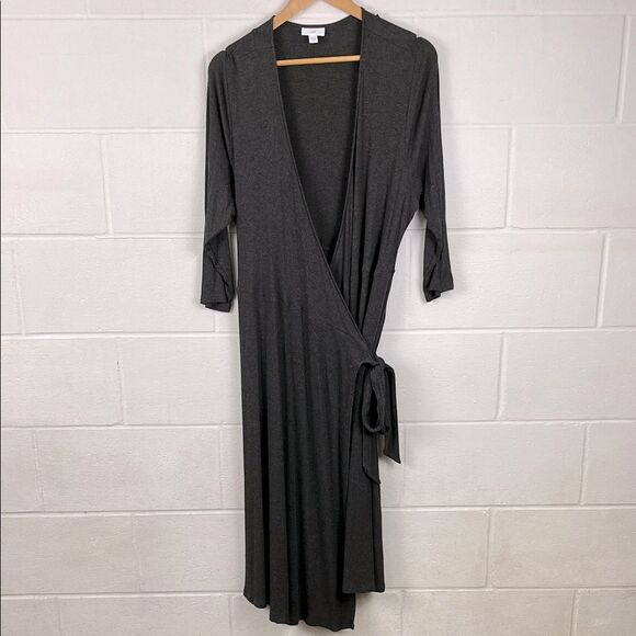 J. Jill Dresses & Skirts - J.Jill women’s charcoal gray ribbed wrap knit midi dress stretch size XL